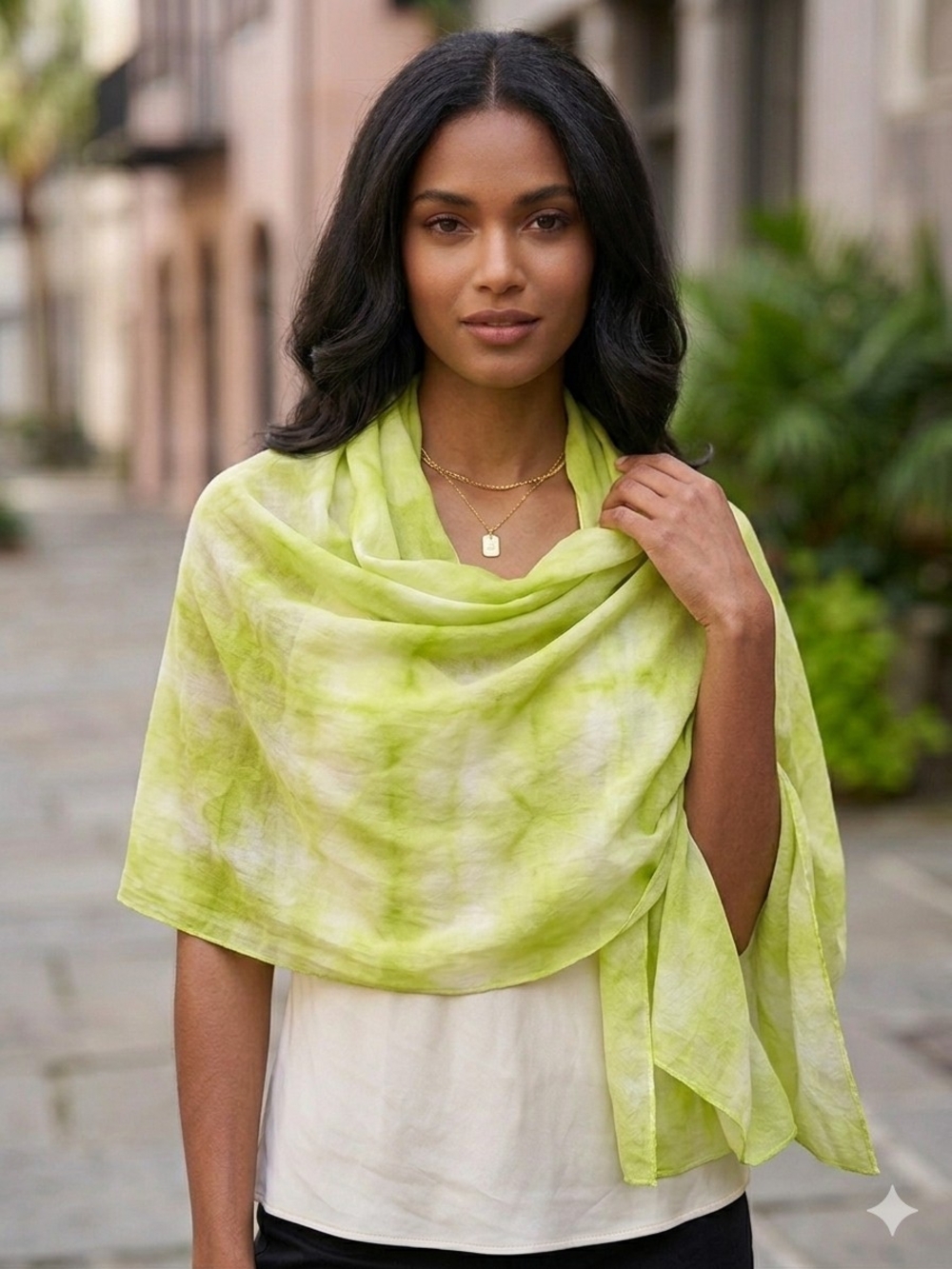 Eileen Fisher Lime Sheer Long Scarf Wrap - Picture 4 of 6
